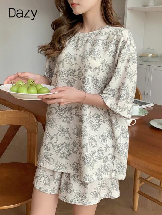 Image of Lunza Women's Cotton Blend Pajama Set, Short Sleeve T-Shirt and Shorts, Cute Bear Print Nightwear
