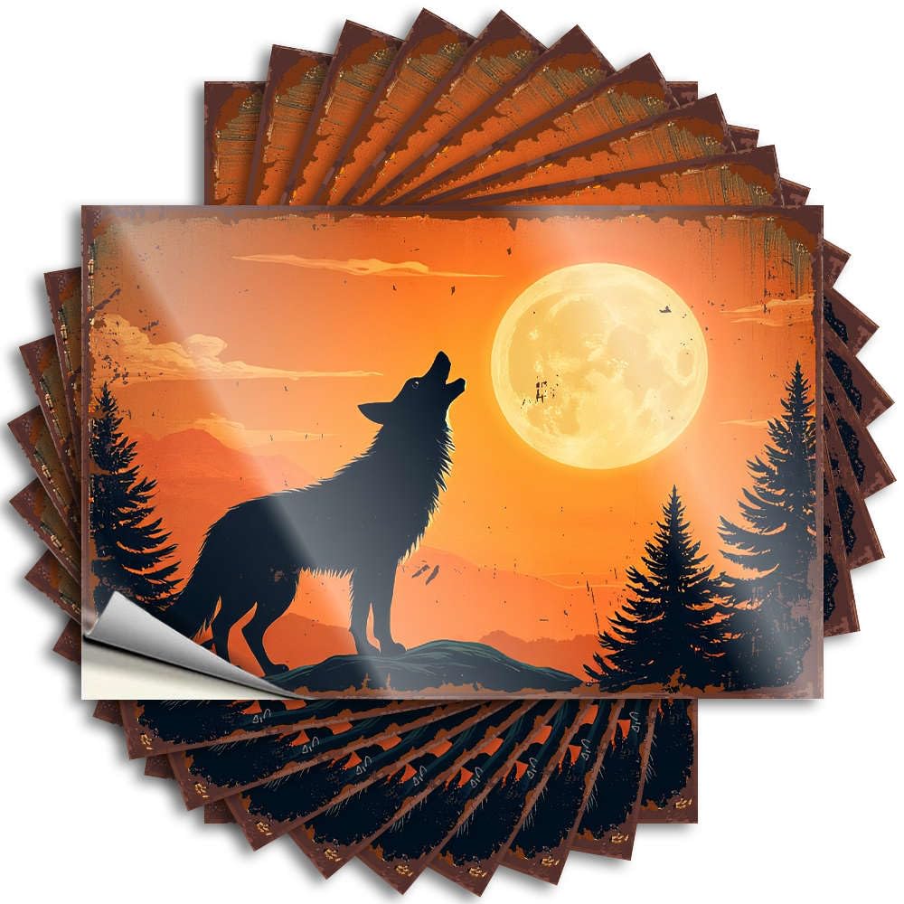 Tattoo - Mini Water Wolf Howling At The Full Moon. for Exterior Front Entrance Decor(12X18CM)