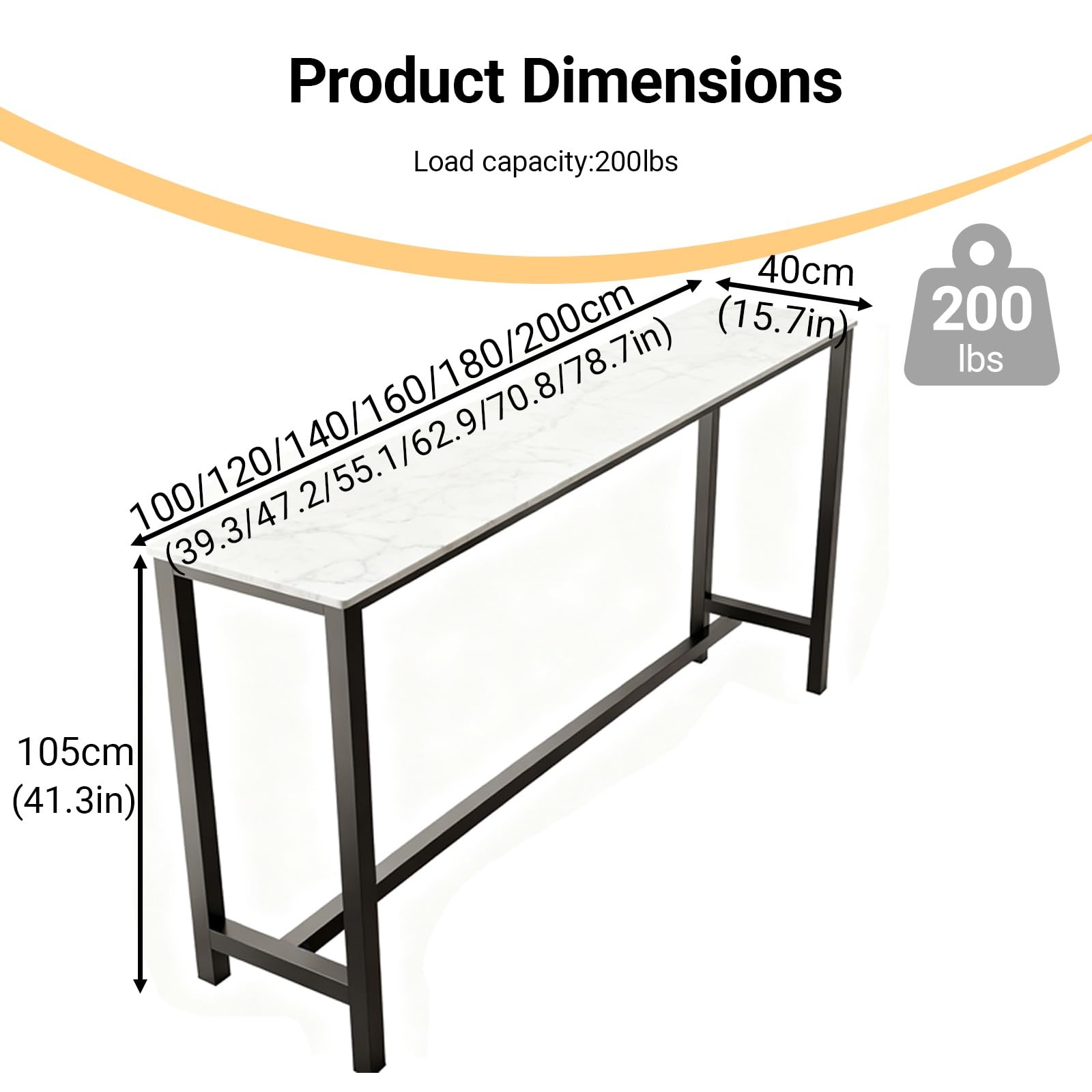 Table de bar industrielle de hauteur de comptoir – 180 cm blanche design étroit pour cuisine, salle à manger, cafés et restaurants, pas besoin de tabourets, parfaite pour les balcons et les espaces.