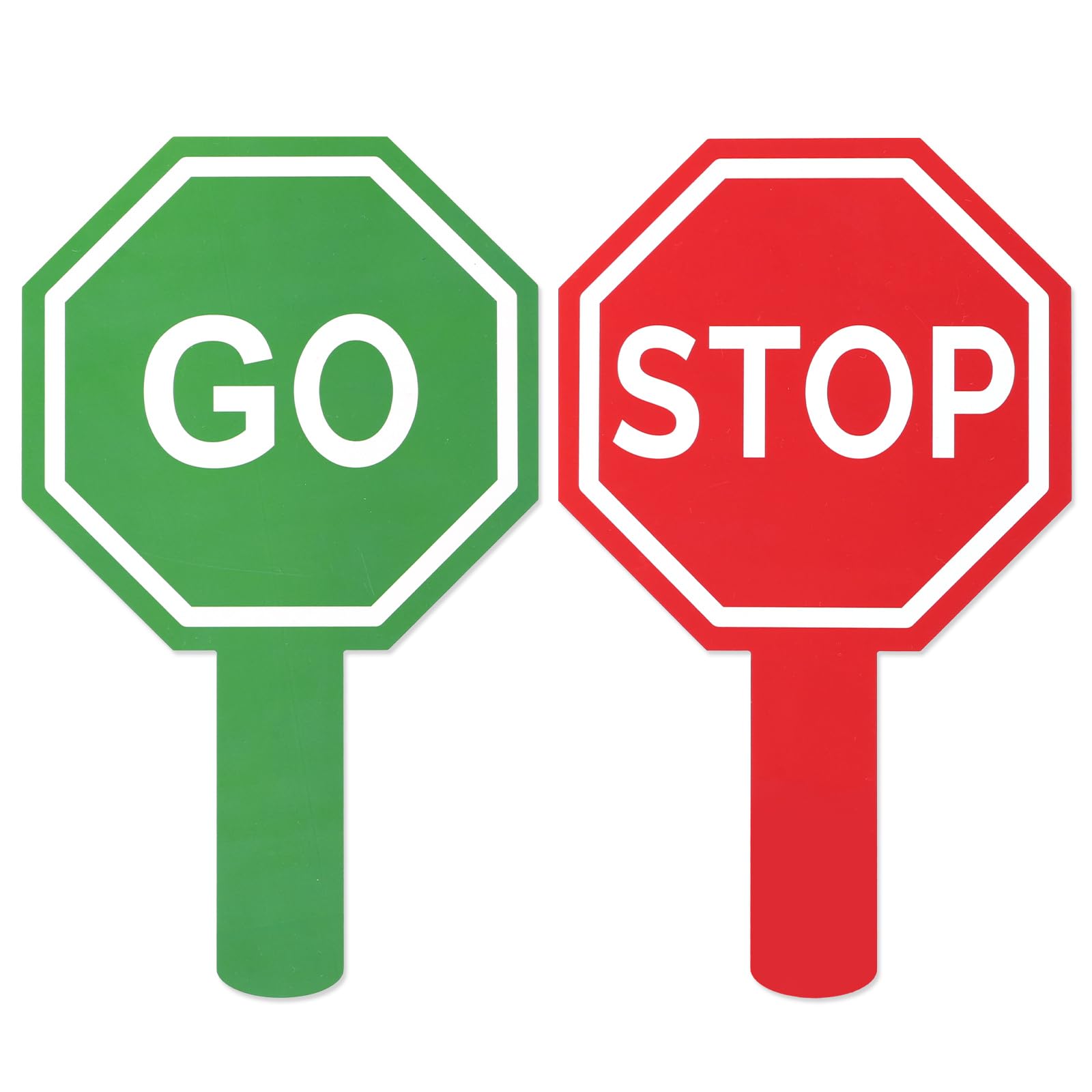 2pcs Crossing Guard Stop Sign with Handle, Waterproof Double-Sided Hand Held Plastic Stop and Go Sign Traffic Safety Toy Tool for Crossing Guard Street Garage Safety Parking (Red & Green)