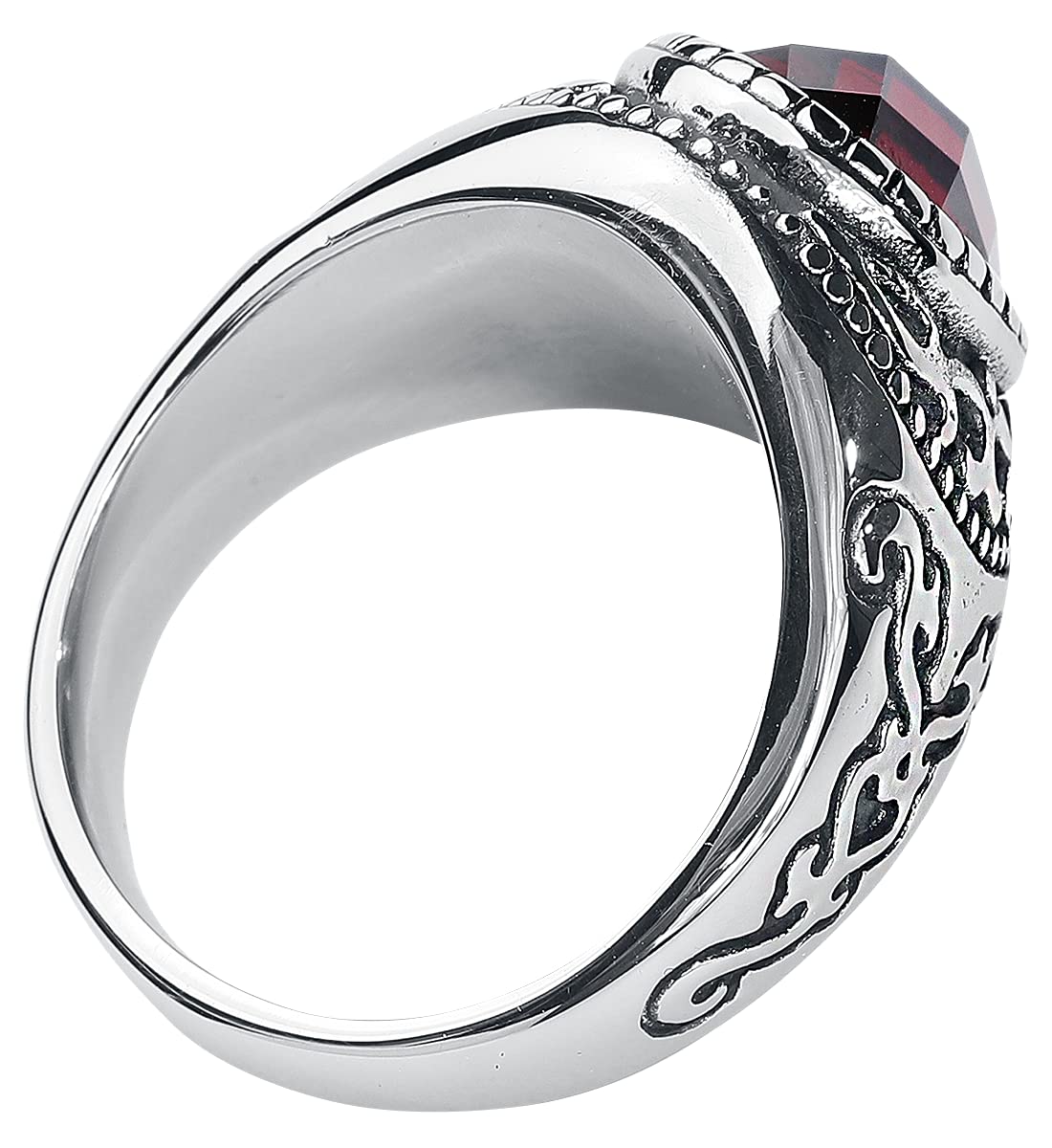etNox hard and heavy Dark Ruby Unisex Anillo plateado/rojo acero inoxidable