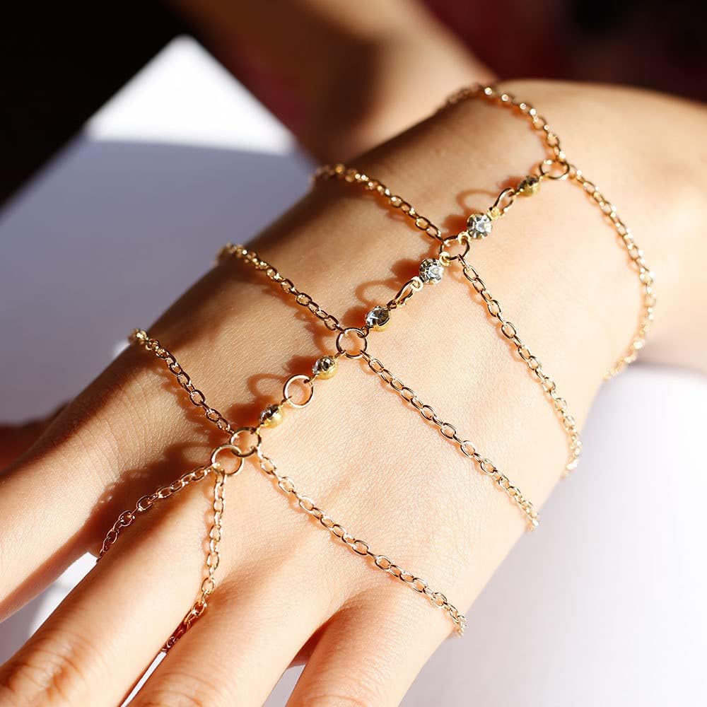 Xerling Boho Finger Ring Bracelets Gold Layered Hand Chains for Women Tassel Slave Hand Harness Rhinestone Charm Bracelets Hand Jewelry - Image 5