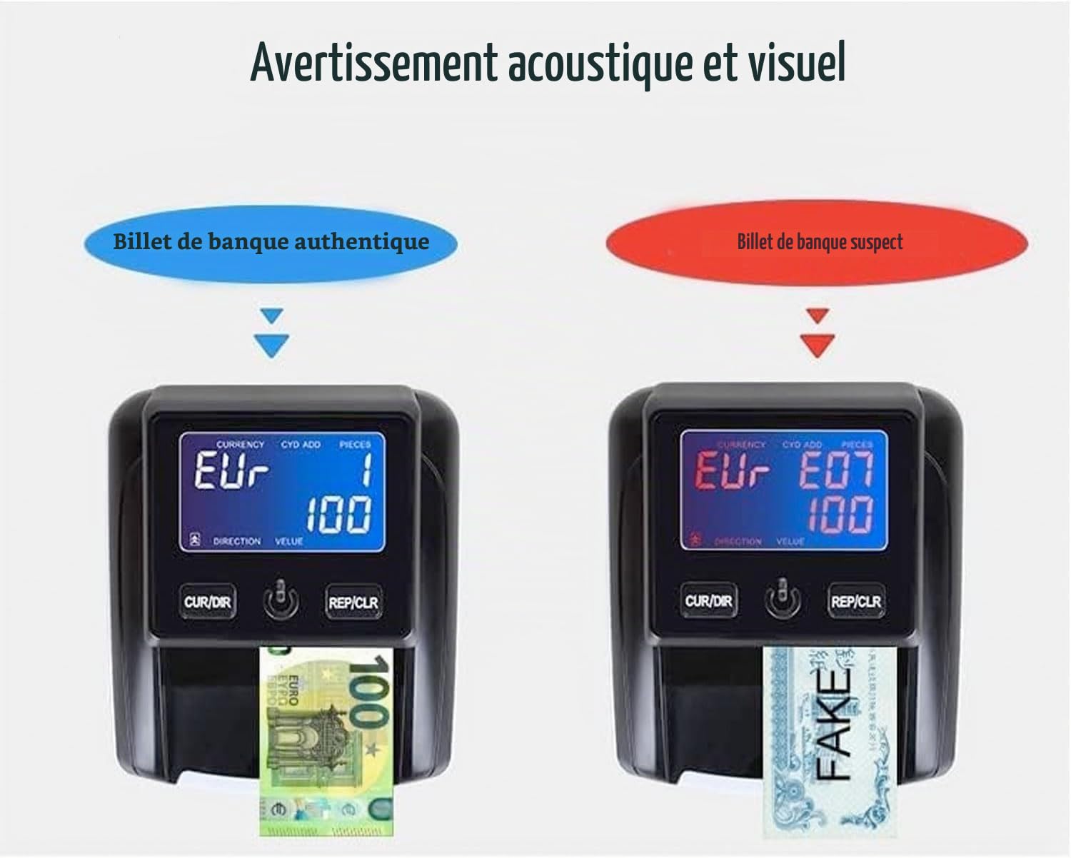 SQUADO Détecteur de Faux Billets, vérification de Faux Billets en Euros, avec Batterie Rechargeable et Compteur de Billets de Banque Portable, détecteur d'argent