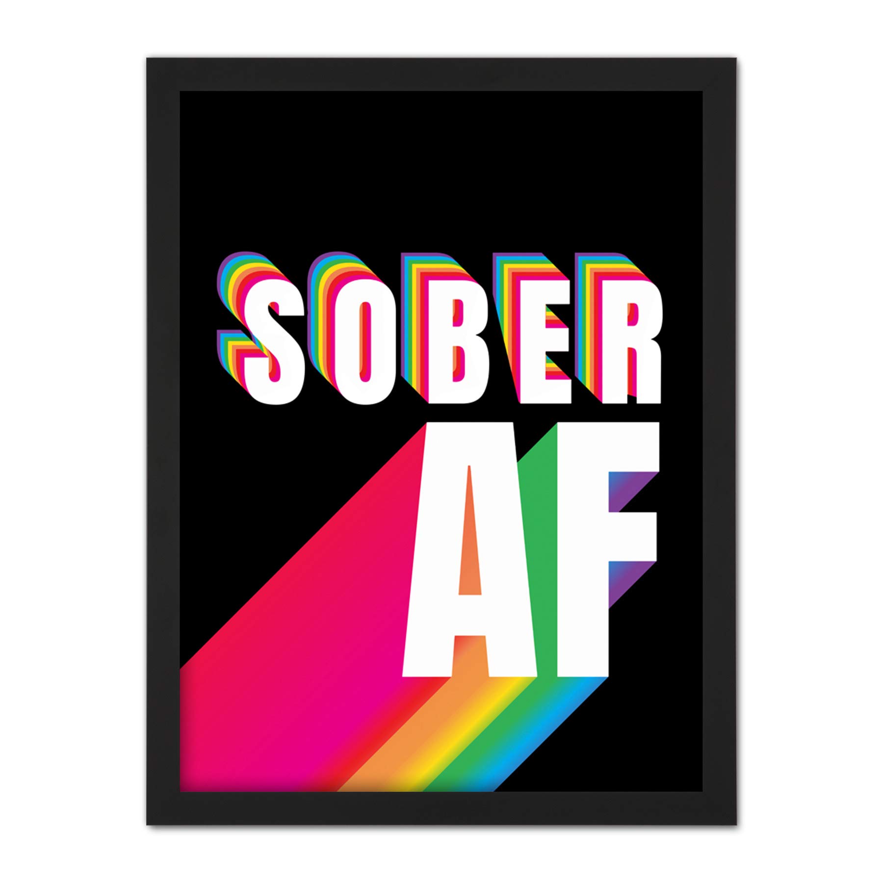 Wee Blue Coo Sober AF Rainbow Typography Black Artwork Framed Wall Art Print 18X24 Inch