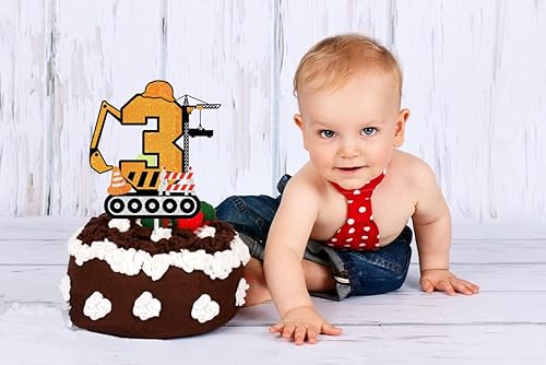 Miniatura 3 de Decoración de pastel de construcción para niños y niñas, 3er cumpleaños feliz cumpleaños temática de construcción, suministros de fiesta temática de