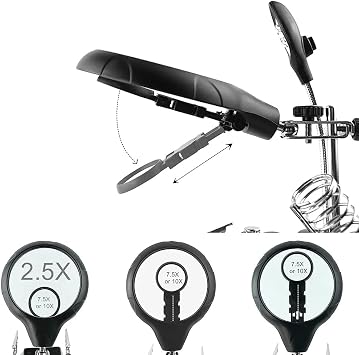 MG16129 Multifunctional Lighted Magnifier – Solder Repair Stand, 5 LEDs ’li, 2.5x/7.5x/10X Zoom