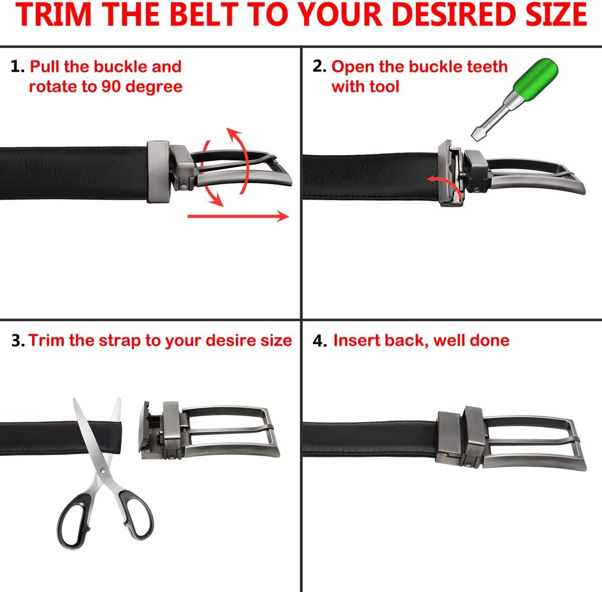 Falari Men's Reversible Dress Belt Genuine Leather (1 Belt 2 Colors) - Image 4