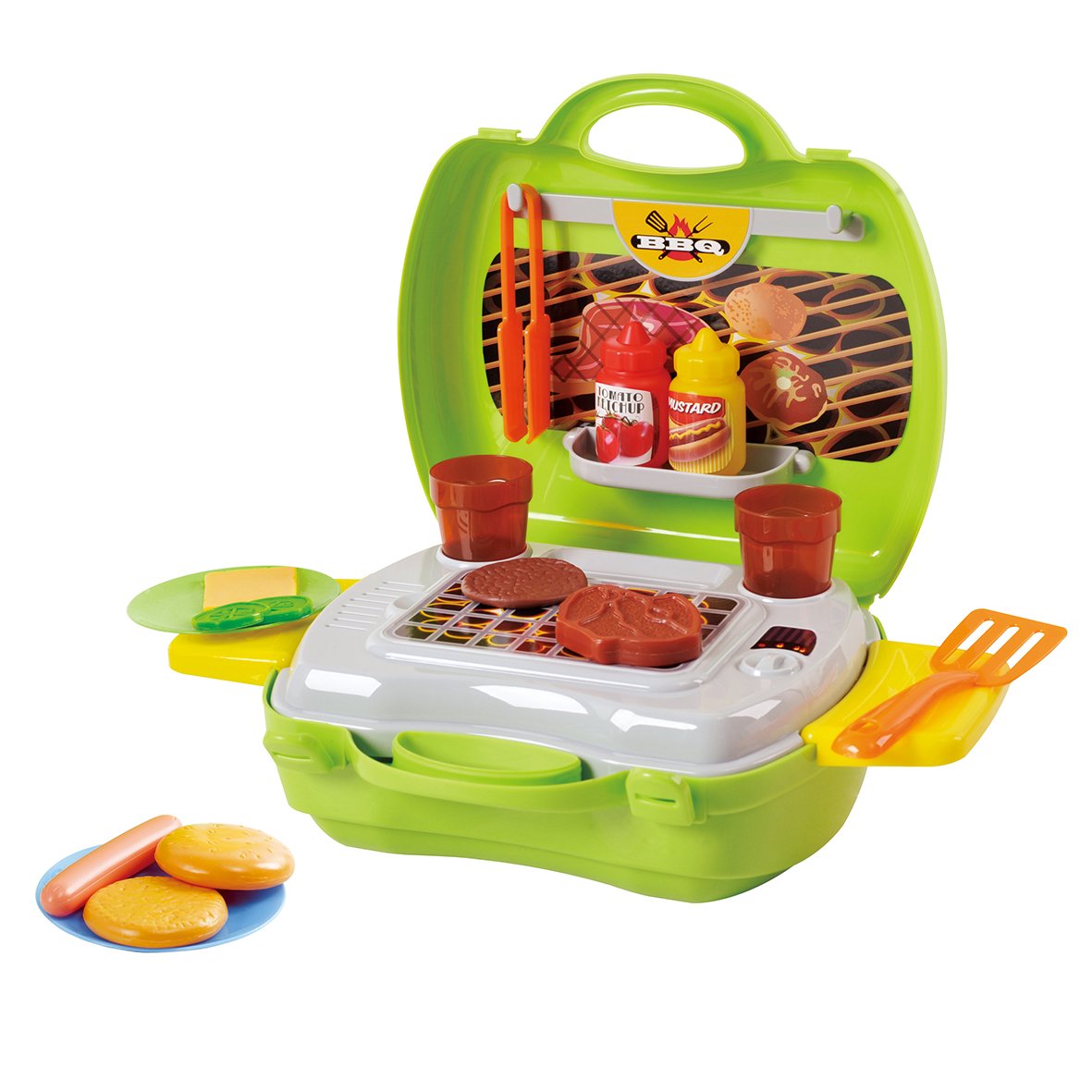 Play Mini Chef BBQ Grill Playset Pretend My Carry Along Barbeque 22 Piece Fun Activity Set Role Play Kitchen Accessories Adults Kitchen Toys for Boys and Girls Ages 24 Months - 7 Years