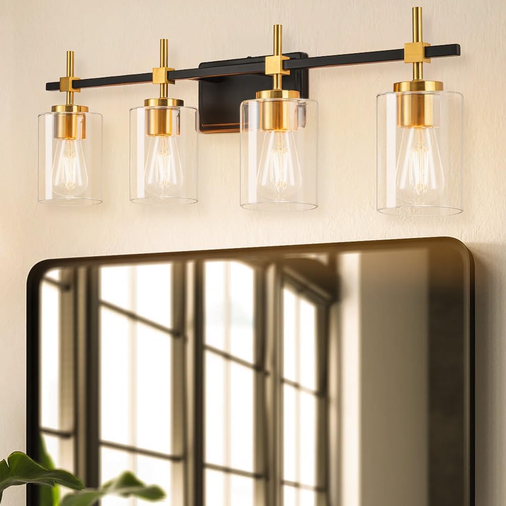 Mateyrie 4 Light Bathroom Vanity Light, Gold and Black Bathroom Light ...