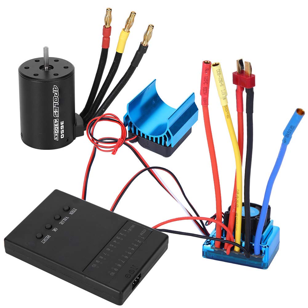 Combo moteur brushless, moteur 3650 4300KV + régulateur de vitesse électronique ESC + dissipateur de chaleur + kit de cartes de programmation convient pour voiture RC 1/10(620A)