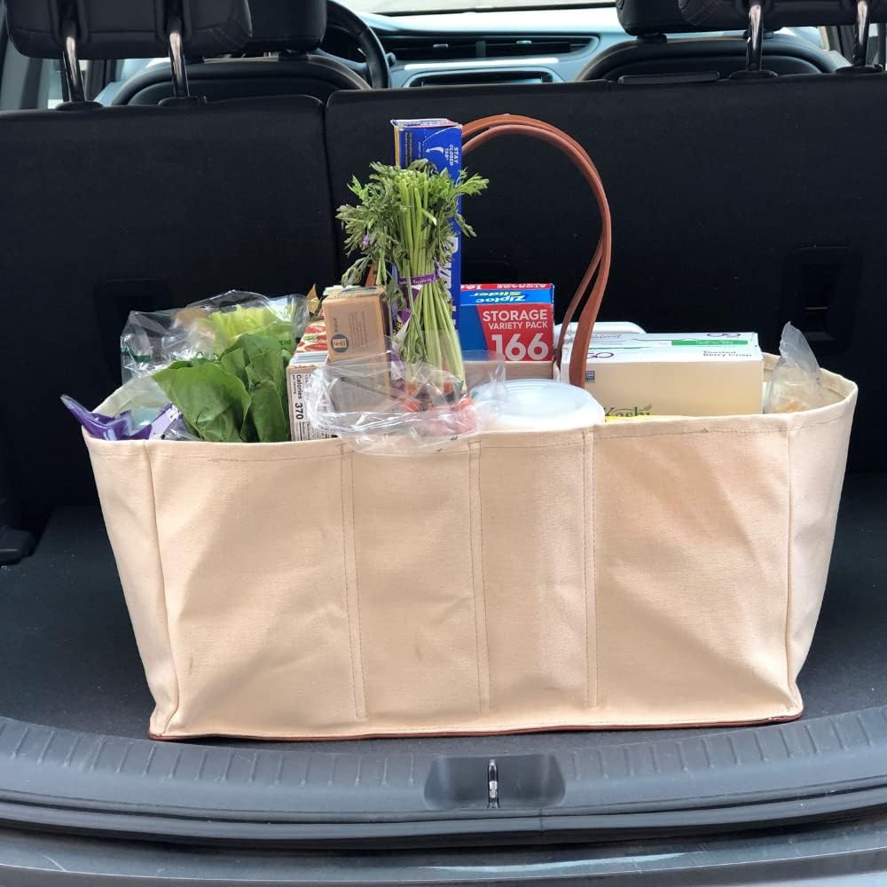 CapaBunga Grocery Tote Bag 5 Pocket Large Utility Tote with Handles Vegan Leather Base - Reusable Shopping Bags for Groceries - Image 2