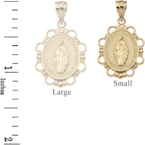 Miniatura 2 de Religious Jewelry - Collar y colgante con colgante de oro amarillo de 14 quilates con medalla milagrosa de la bendita Virgen María (tamaño pequeño)