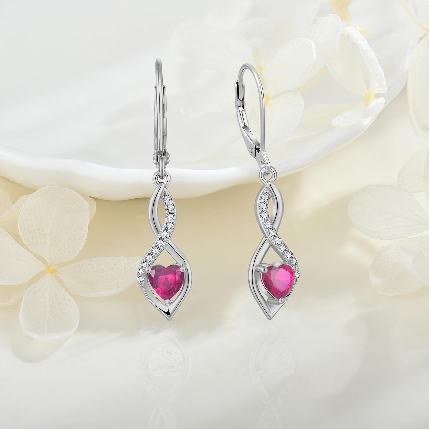 Leverback Earrings Women Infinity Dangle Drop Earrings 925 Sterling Silver Cubic Zirconia Heart Earrings Christmas Jewelry for Women Wife Her