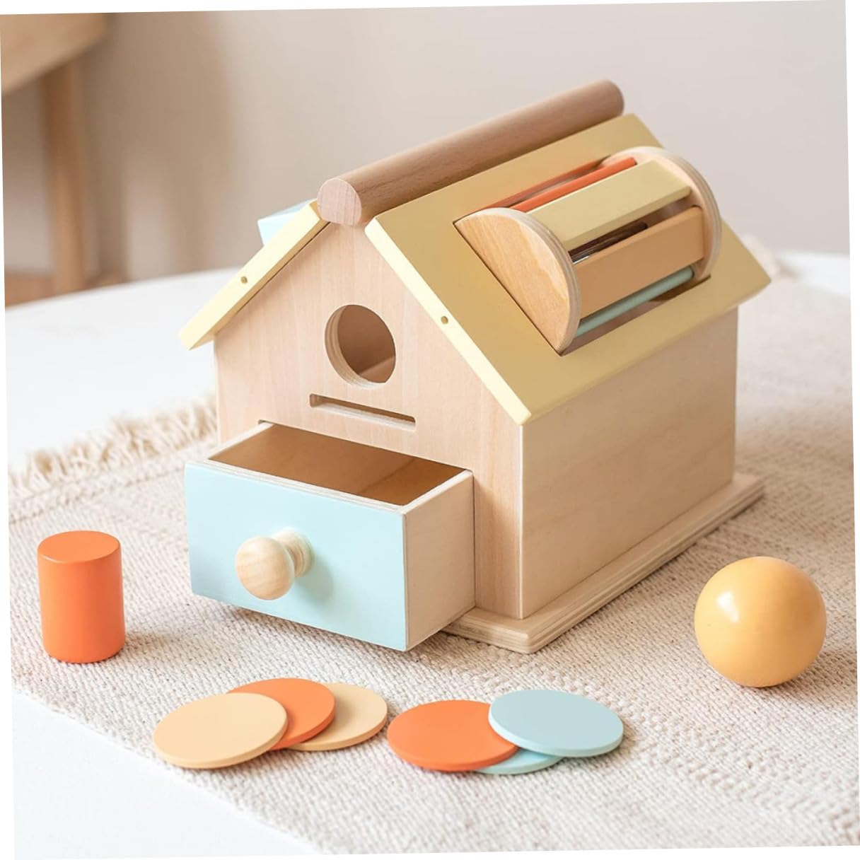 Abaodam Juguete Educativo de Madera para Lanzar Bolas y Monedas, 1 Juego | Aprendizaje y Educación, para Bebés y Niños, Entrenamiento de Coordinación Ojo-mano y Concentración