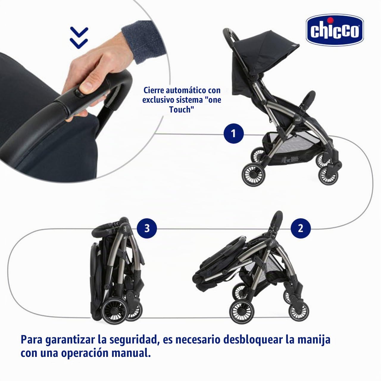 Chicco Silla Paseo Bebé Cheerio, Cochecito 0 Meses a 15 kg Ligero, Compacto, Plegable, Reclinable con Posición para Dormir, Cierre Automático en 1 Movimiento, Capota para Lluvia, Color Negro, 1 Unidad