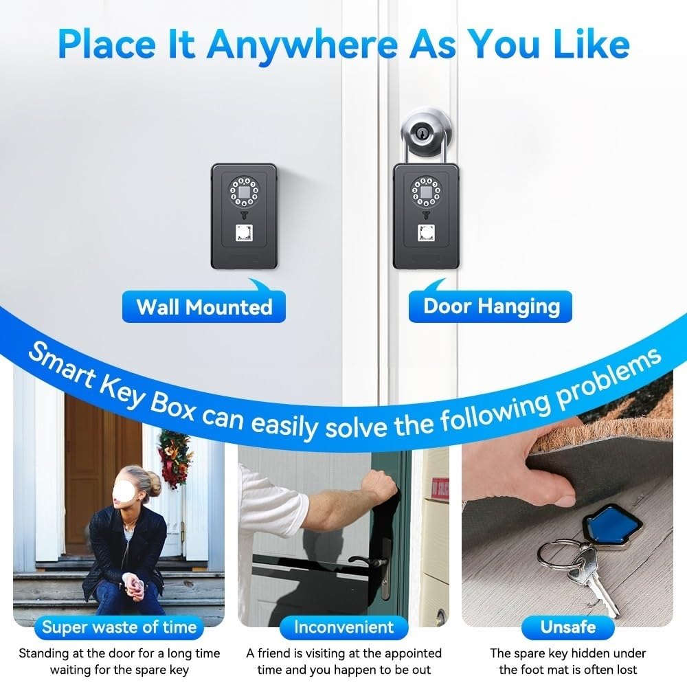 Boite a Clefs Securisee Exterieur, Boîte De Rangement Intelligente For Clés À Empreintes Digitales Boîte De Rangement De Mot De Passe Sans Fil Bluetooth Coffre-fort De Sécurité Antivol ,Coffre Fort Di