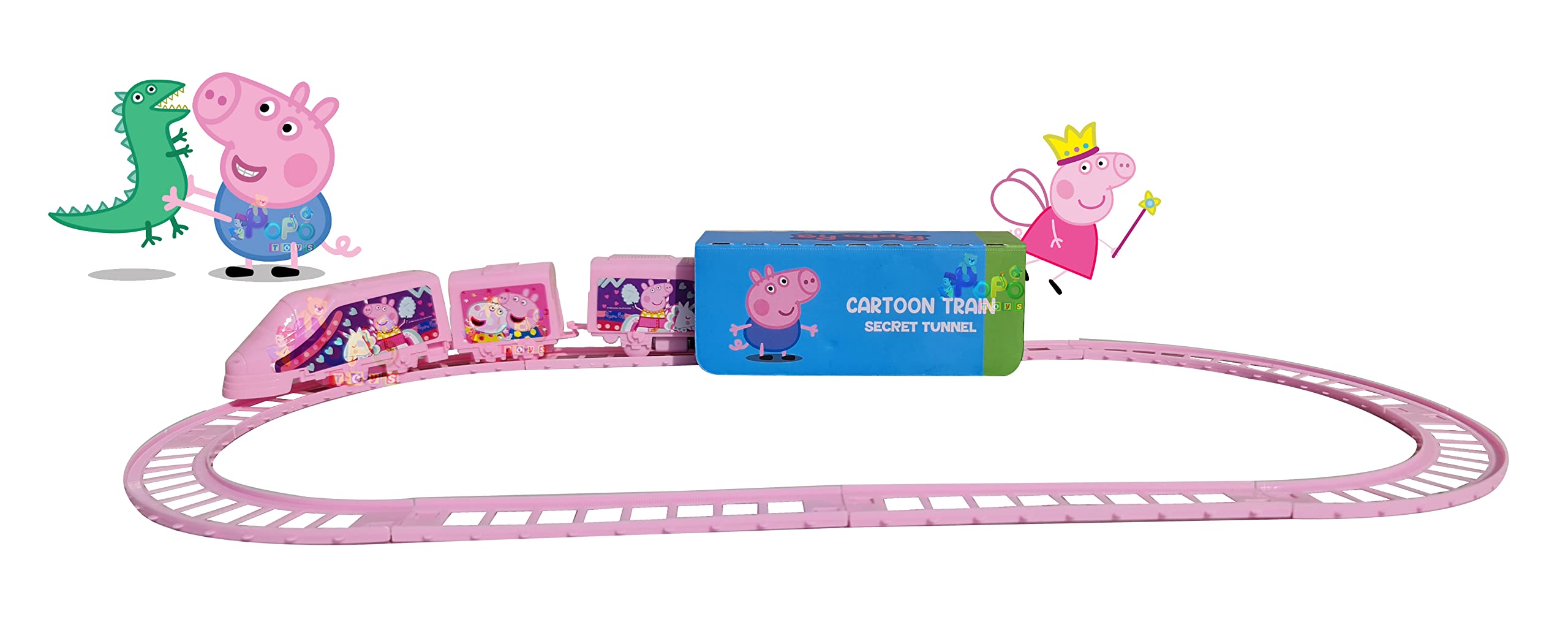 Popo Toys Peppa Pig Bullet Train | Train Set with Surrounding Signs, Trees , Petrol Pump | Peppa Pig Character | Battery Operated | Best Birthday Gift/ Kids/ Girls/ Boys - 3 Years and Up, Pink (B0993GSPPB) Amazon Price History, Amazon Price Tracker
