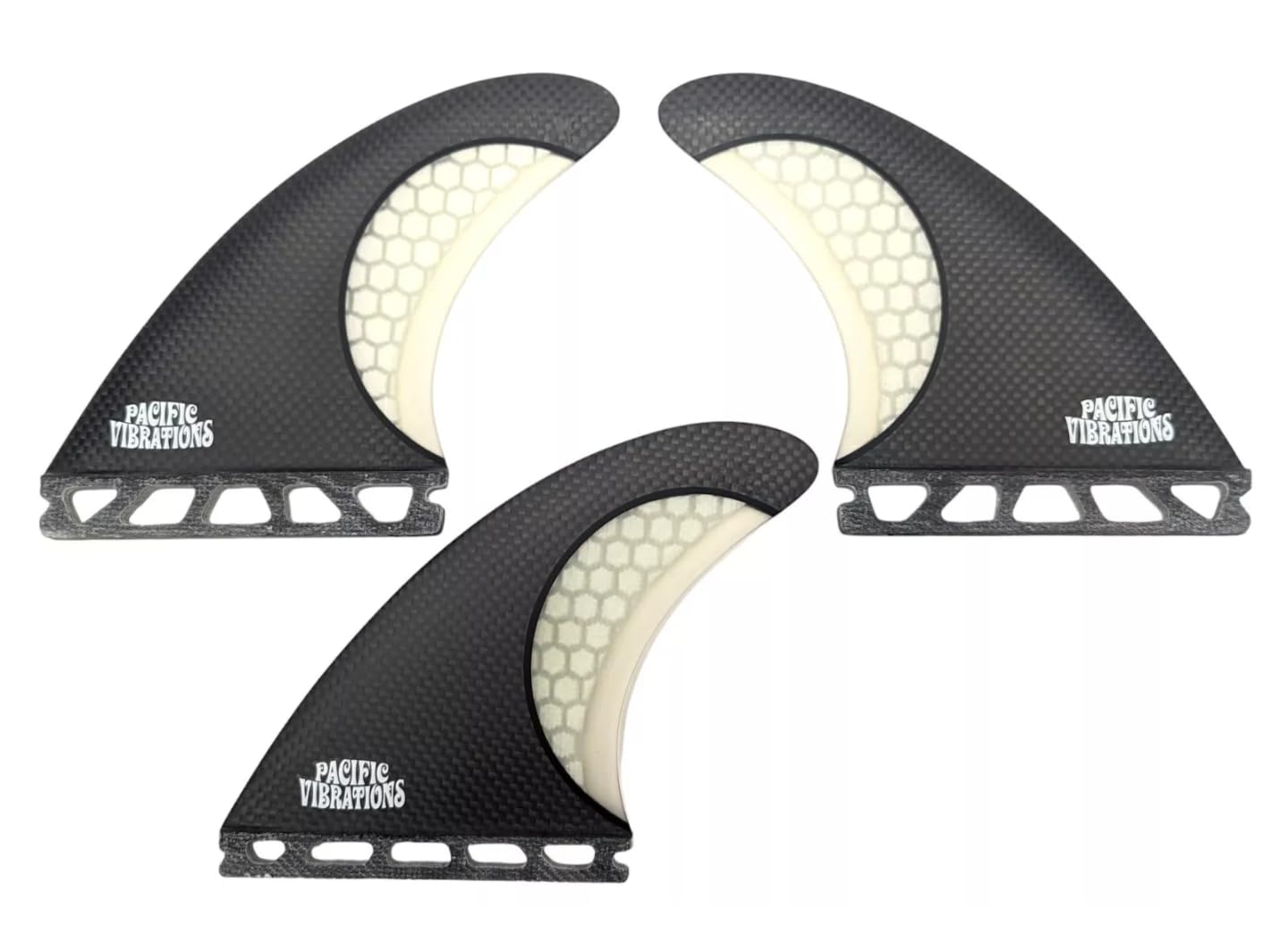 PACIFIC VIBRATIONS Surfboard fins AM2 Large (Al Merrick Channel Islands) Template fits Futures Base Carbon Fiber Wrapped Base Honeycomb core TRI, Thruster, 3 FINS