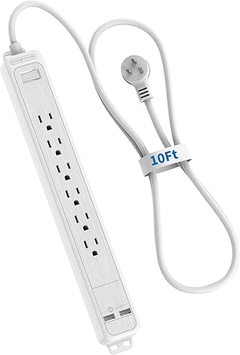 Miniatura 9 de NTONPOWER - Cable de extensión de 25 pies, cable largo para protección contra sobretensiones, 6 tomacorrientes, 2 USB, disyuntor de 1875 W15 A, 1080
