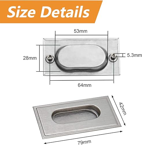 Miniatura 2 de Tiradores de dedo empotrados, 4 manijas de puerta corredera integradas de acero inoxidable con tornillos ocultos, agujero lateral rectangular, mango