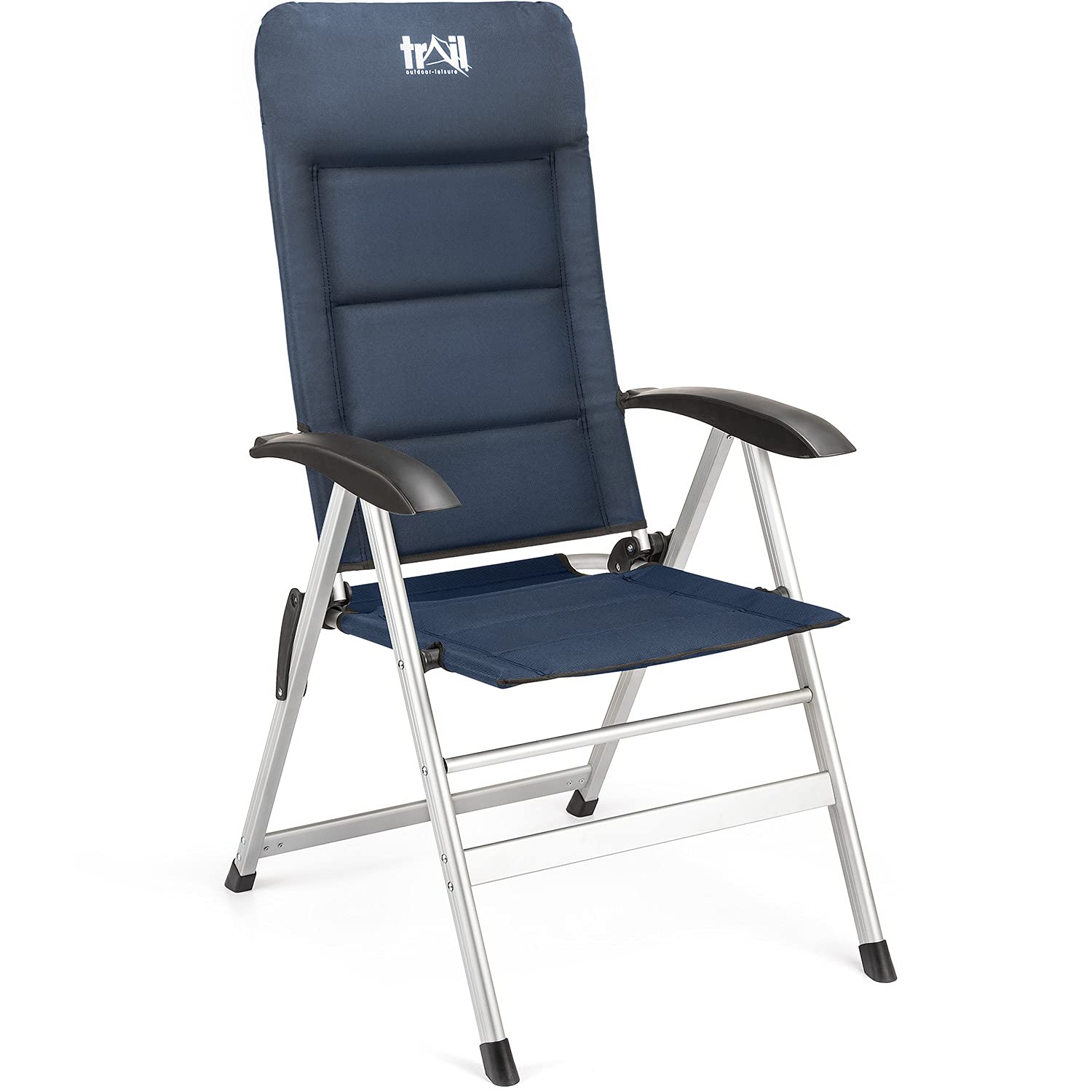 Trail Reclining Camping Chair Folding Aluminium Recliner Sponge Padded (Black & Blue)