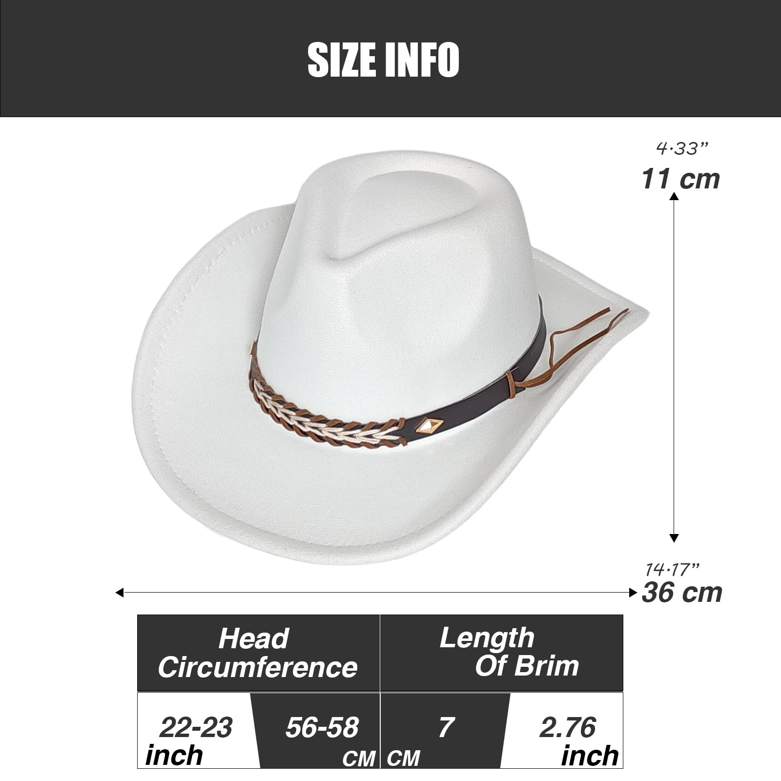 Chapeau Fedora Western Cowboy Cowgirl réglable vintage à large bord pour homme et femme avec bandeau pour fête au quotidien