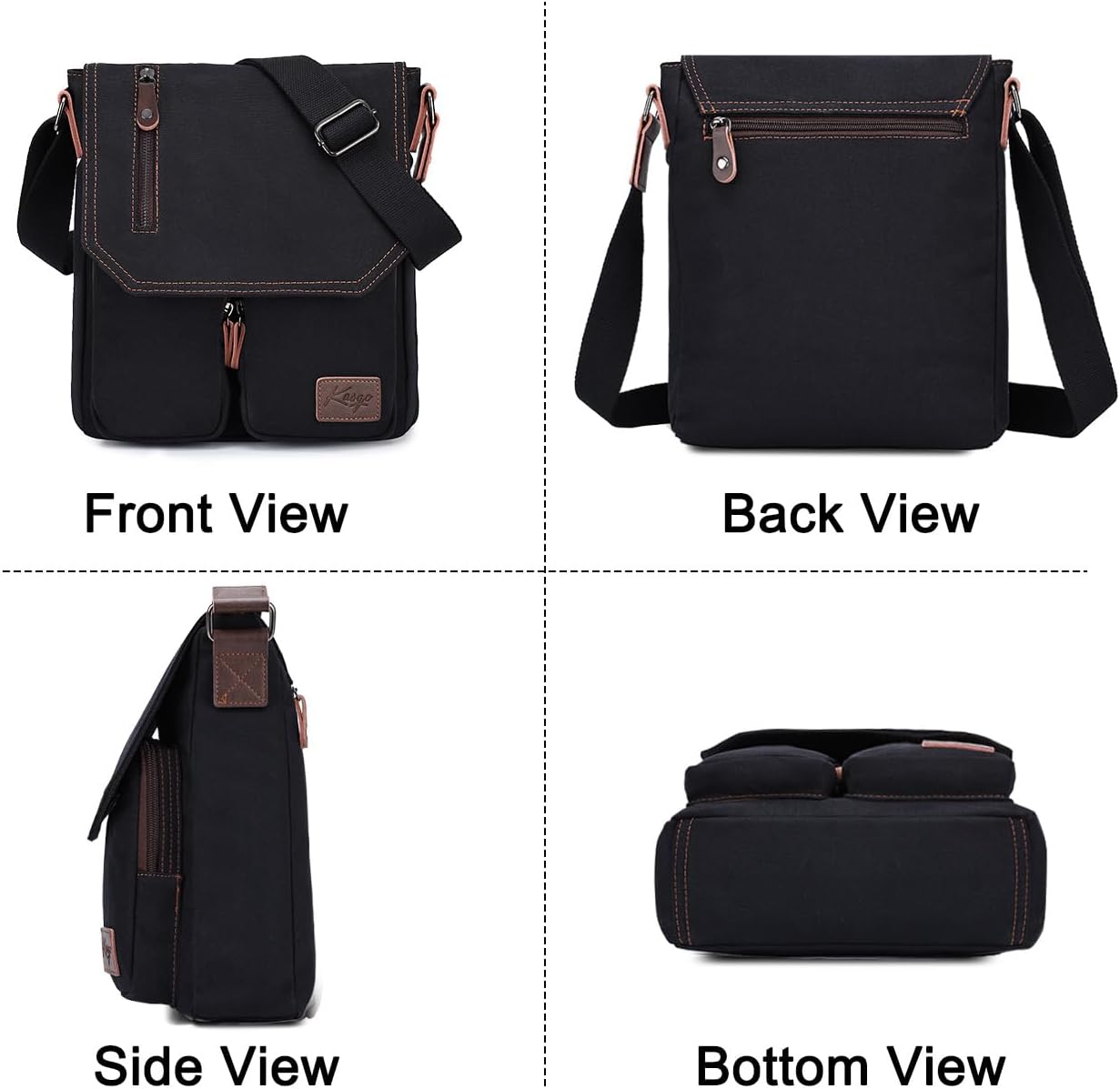 Kasqo Small Messenger Bag for Men, Vintage Canvas Crossbody Shoulder Bags for Women, Anti-Theft Purse for Travel Work - Image 7