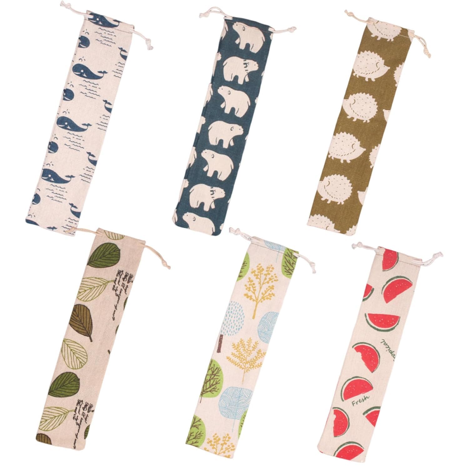 Multi Spoon Storage Bag Set Reusable Cotton Cutlery Pouches with Drawstring for Travel, Picnic & Kitchen Fabric, Cotton Linen Material, Stylish, Cute, Washable Drawstring (6Pcs)-image-28