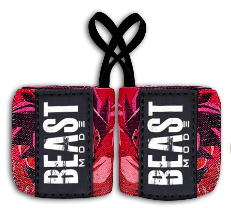 Image of STEIGEN FITNESS ULTIMATE Printed Wrist Support Wraps,Wrist Bands For Exercise,Wrist Straps For Gym (GOKU RED)