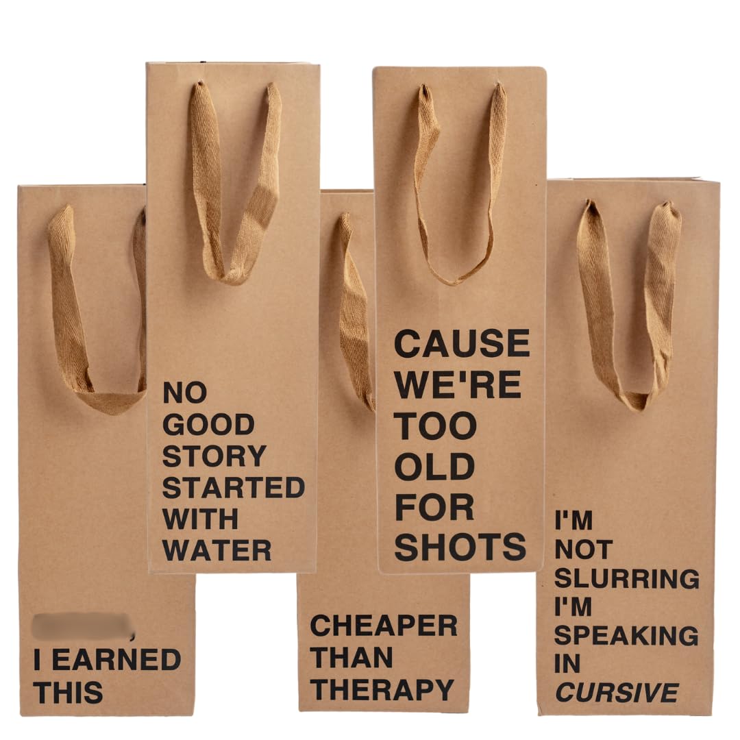 Funny Wine/Alcohol Gift Bag Set - 5 Piece Snarky Set #2 with Humorous Sayings for Birthdays and Celebrations
