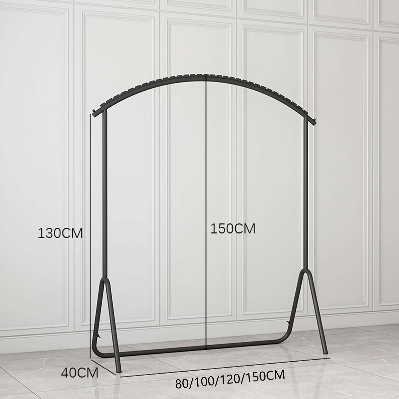 Kleiderständer Nordic Kleiderständer Heavy Duty Metall Kleiderstangen Wäscheständer Stand Kleiderständer Shop Storage Display Gebogene Hängestange (Größe: 80 x 40 x 130 cm, Farbe: Schwarz)