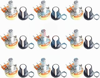 B1K B2K B5K B10K B20K B50K B100K B500K B1M Ohm Knurled Shaft Linear Rotary Taper Potentiometer with Cap Kit (Pack of 9)