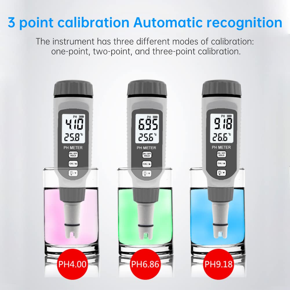 Medidor de PH, Medidor de calidad de agua digital portátil de mano, con pantalla LCD grande, 0.00-14.00Ph, para la prueba de pH del agua del acuario de la piscina de consumo doméstico