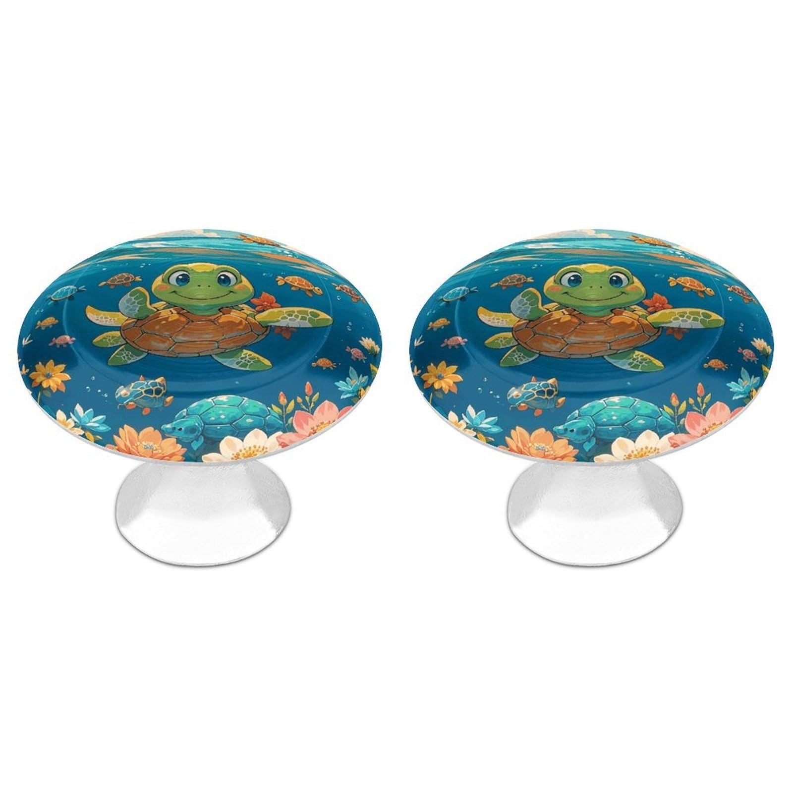 QMNLKH Turtle Cabinet Knobs for Home, Round Drawer Pulls for Kitchen, Personalized Cupboard Handles with Screw, Fashion Dresser Knobs for Office, Drawer Handles, 2 Packs
