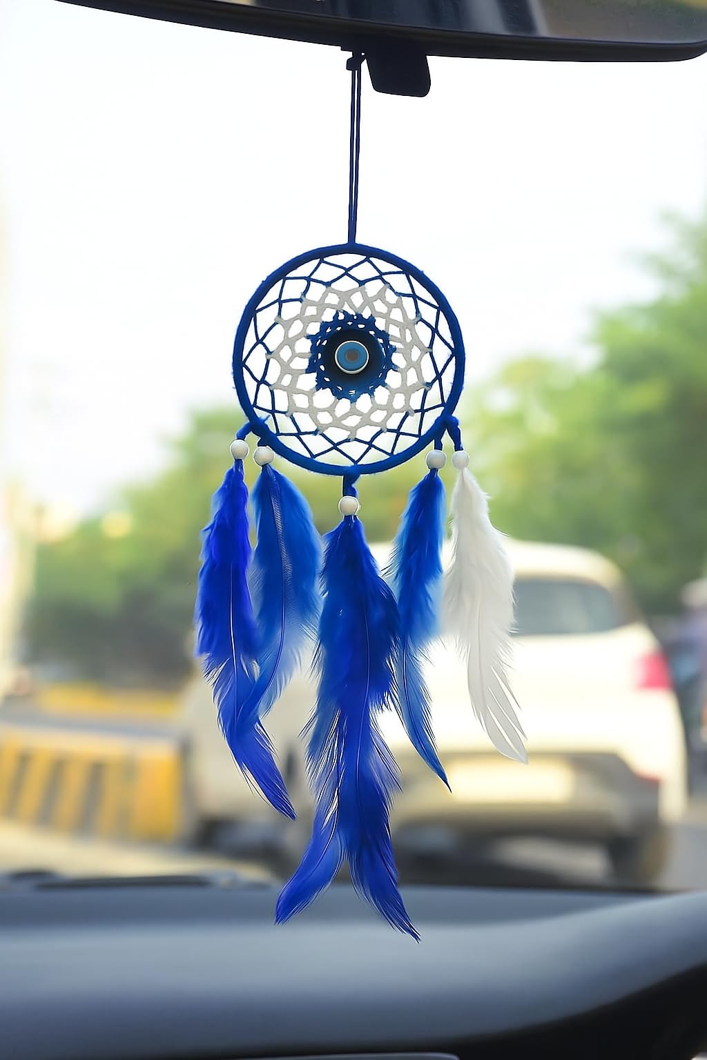 GIFTWA Blue Evil Eye Dream Catcher with Feathers – Decorative Hanging for Bedroom, Car Mirror & Gift-image-7