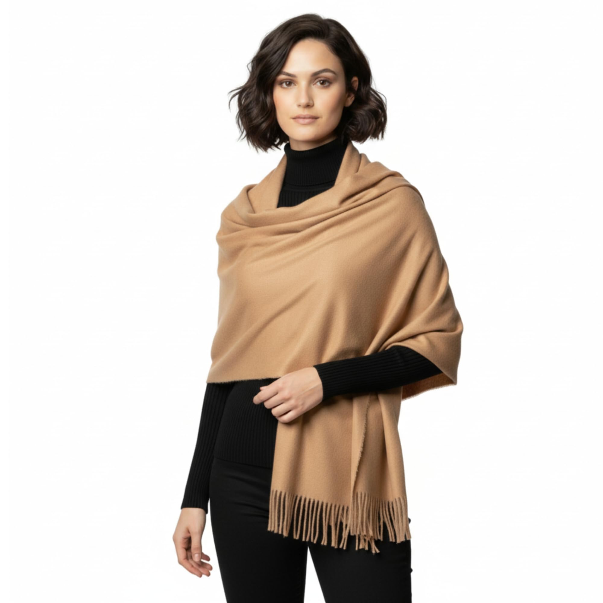Basic Sense Women's Beige Pashmina Shawl Wrap For Large Oversized Cashmere Feel Scarf For Weddings & Winter,