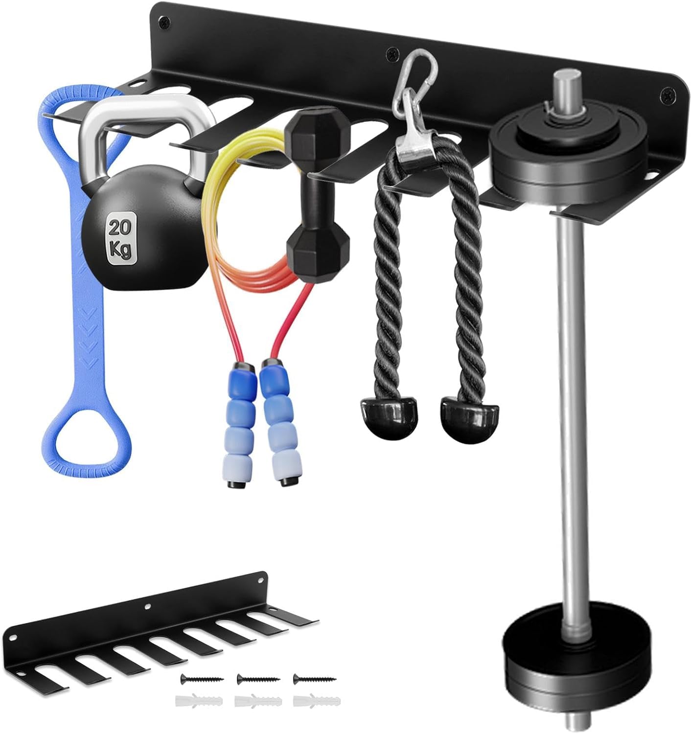 Fitcozi Gym Equipment Storage Rack, Resistance Bands Storage Hanger, Multi-Purpose Home Gym Rack Organizer Wall Mount for Barbells Jump Ropes Lifting Belt Gym Accessories