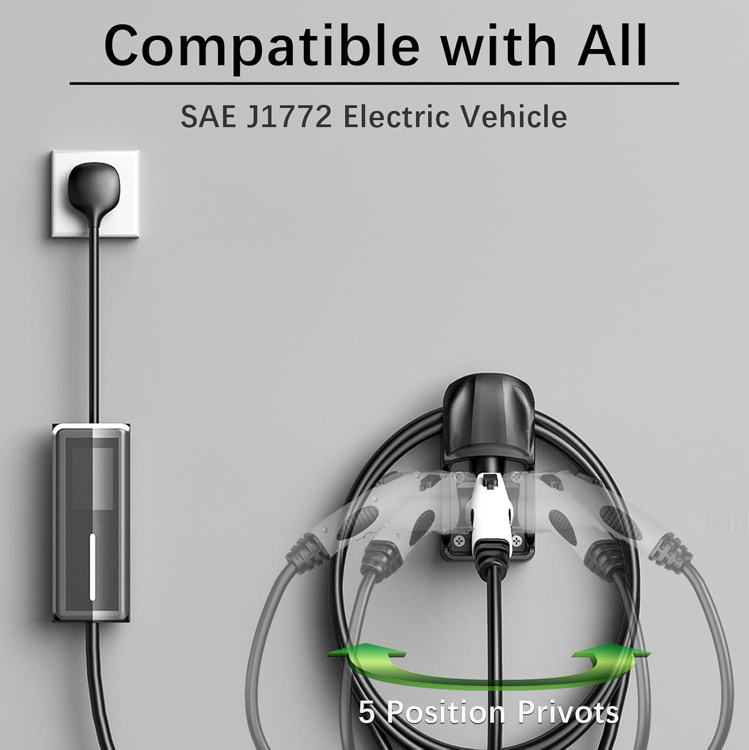 EV Charger Holder Wall Mount, EV Charging Cable Holder for Electric Vehicle Mobile Connector Organizer, Upgraded Rotatable J1772 Plug Hangers
