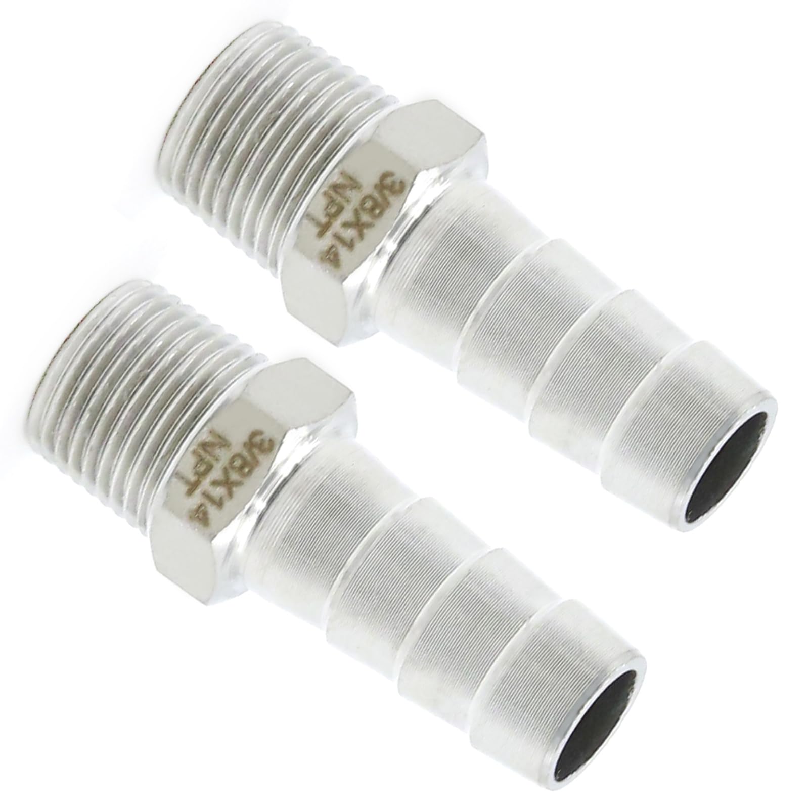 laffoonparts 2 Pack 1/4" Hose Barb x 1/4" NPT Male Adaptor Coupler Connectors, Stainless Steel Home Brew Fittings for Fuel Air Water (1/4 * 3/8 INCHES