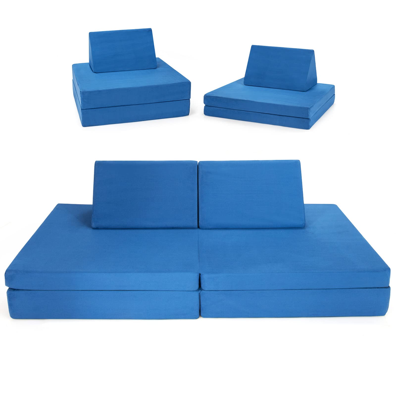 Modułowy zestaw sofy do zabawy dla dzieci – 4-częściowy miękki kanapa ze składanymi matami i 2 poduszkami zmywalny pokrowiec rozkładana sofa łóżko do pokoju zabaw i zajęć w pokoju dziecięcym