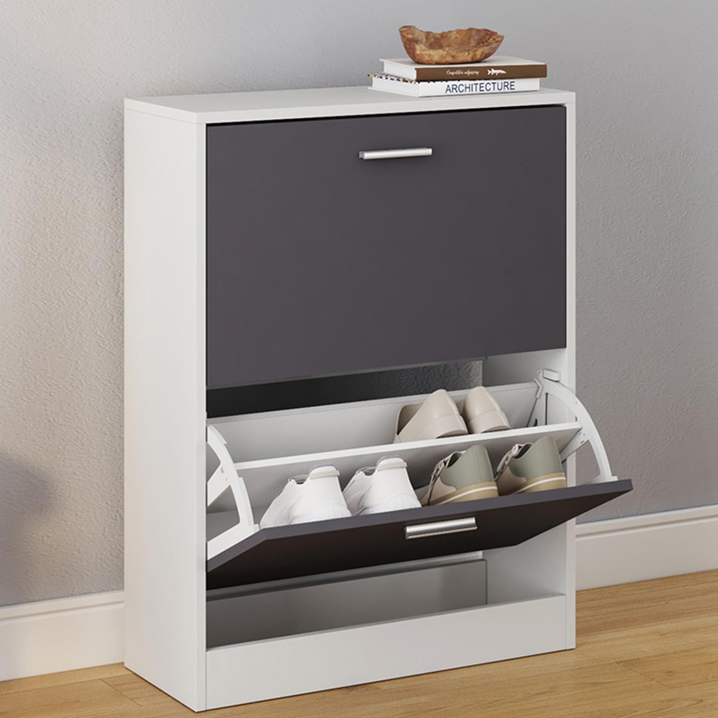 IDMarket - Meuble à Chaussures 12 Paires KLARK Blanc 2 Portes Grises