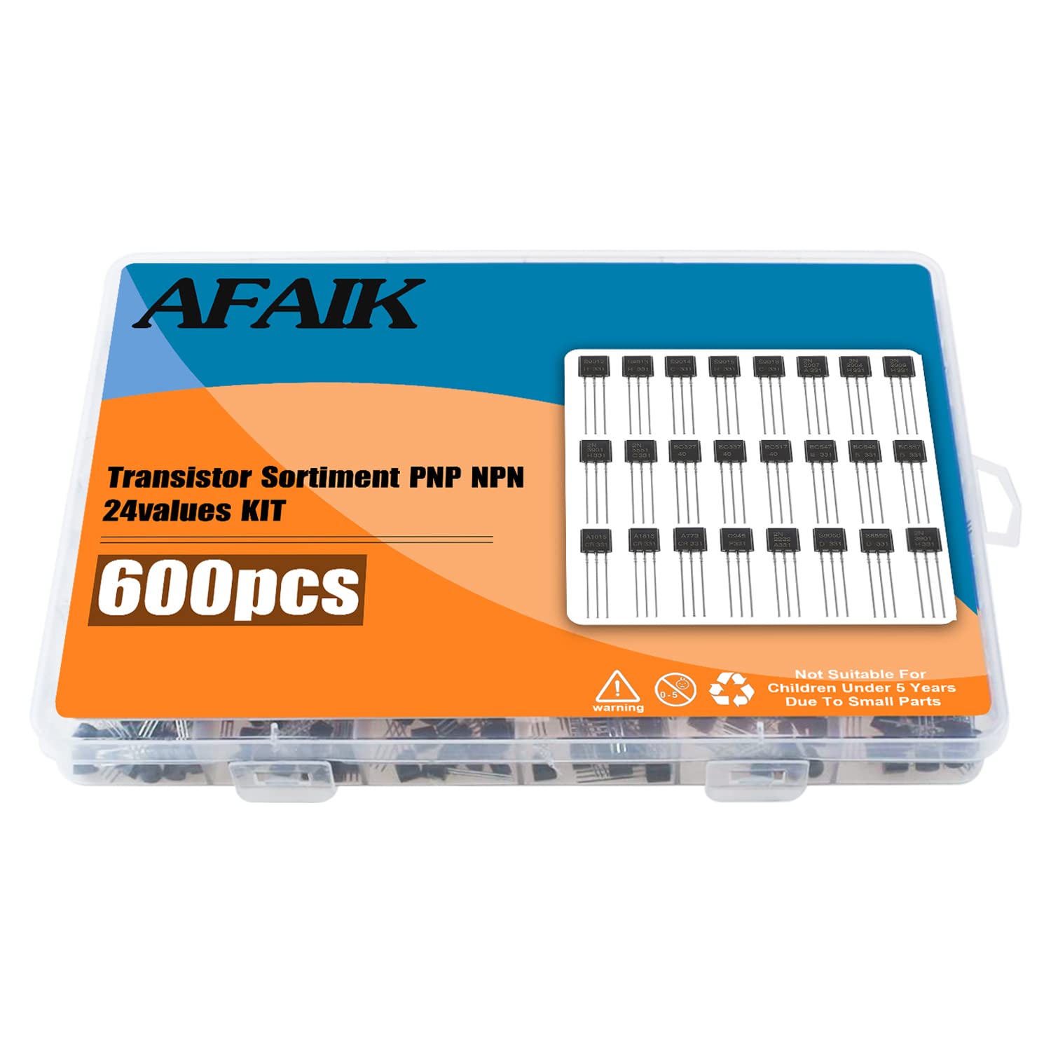 Transistor Kit PNP NPN 24Valeur 600Pcs Transistors BJT A1015 A733 C945 C1815 BC557 2N2907 2N3904 2N3906 2N5401 2N5551 S9012 S9013 S9014 S9015 S9018 BC327 BC337 BC517 BC547 BC548 2N2222 S8050 S8550