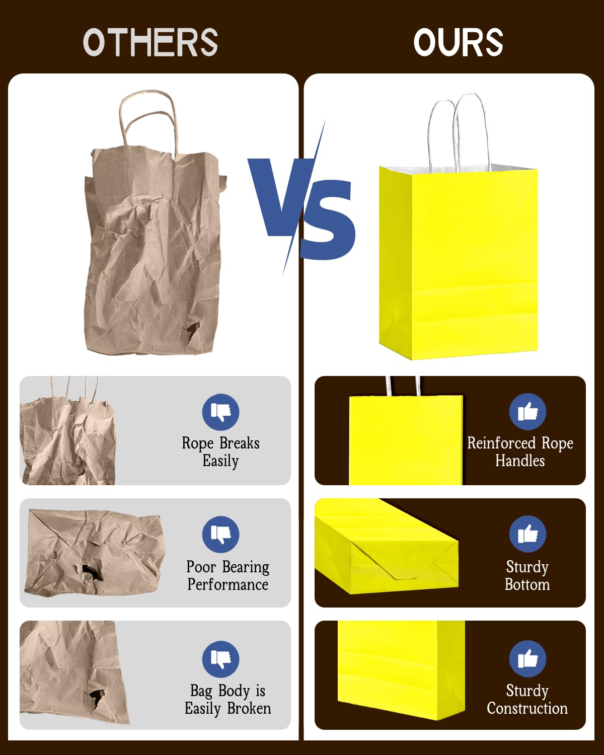 Bakepacker 24Pcs Paper Gift Bag with Handles Bulk Yellow Paper Bags Multiple Uses (8.3"x6"x3.15", Small Size)
