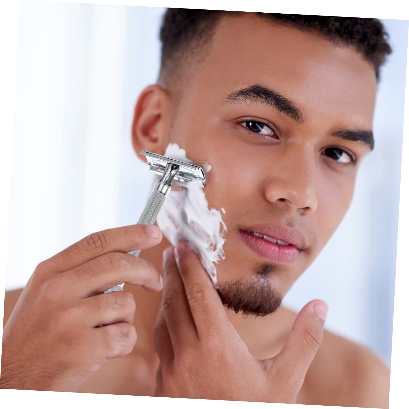 MUSISALY 3pcs Facial Razor Double Safety Razor for Elderly Men Simple Mechanical Design Shaving Tool Manual Beard Shaver