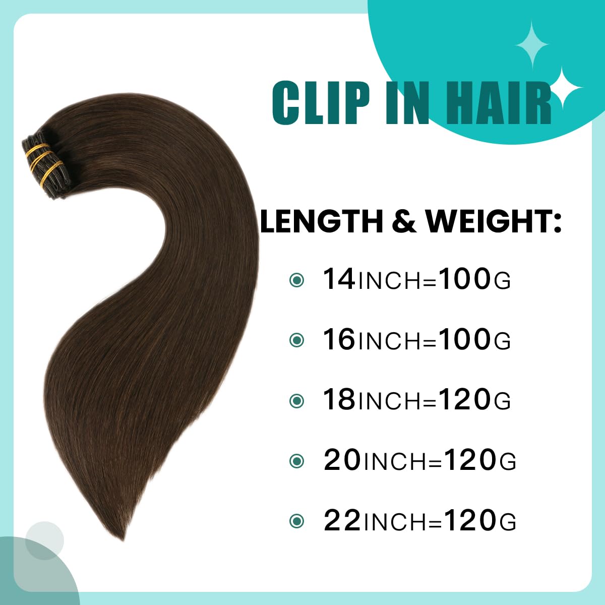 SURNEL Extensiones Clip Pelo Natural, 50cm 120g 6 Piezas, Castaño Oscuro Extensiones de Clip Natural Extensiones Pelo Remy Extensiones Cabello Postizos Mujer(C#2-50cm)