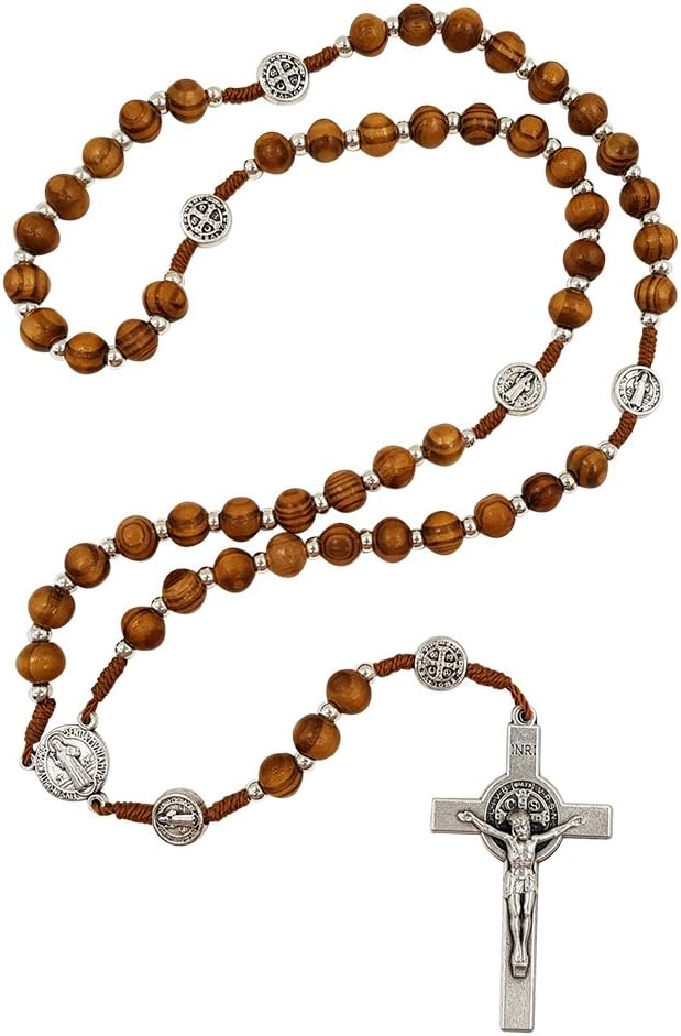 TALISMAN4U Olive Wood Rosary Beads Catholic Necklace St Saint Benedict Medal Crucifix Jerusalem Cross Gift Box - Image 5