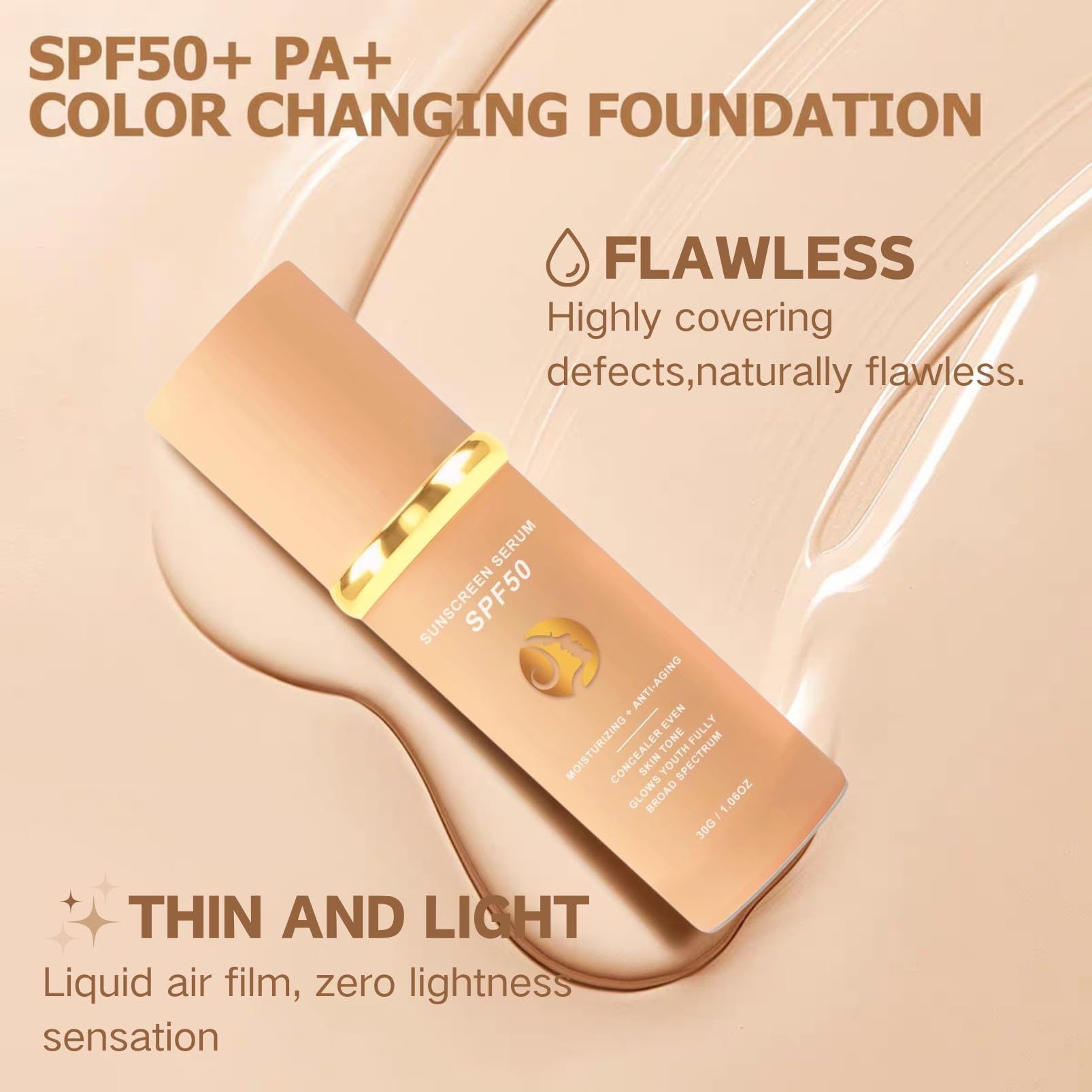 4-in-1 Colour Changing Foundation with SPF50, Full Coverage Liquid Makeup for Mature Skin - Image 4