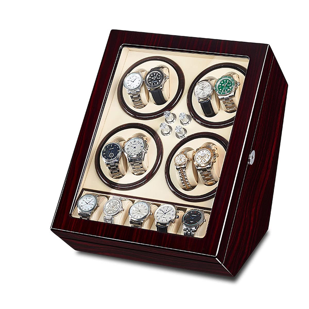 Scatole per Orologi Automatiche in Legno con rotelle, Scatola portaoggetti con Schermo LCD Touch Screen e retroilluminazione Interna per 3/4/6/9/12 Orologi.