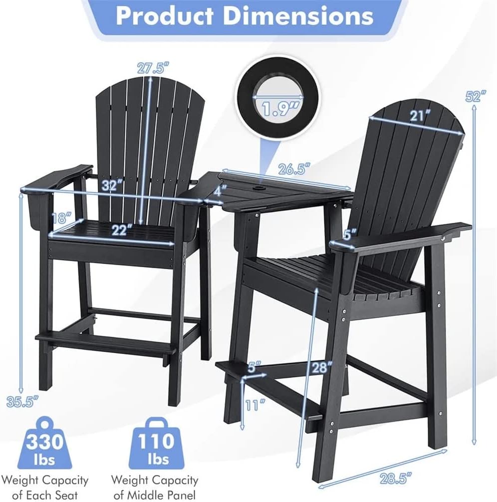 2 Piece High Chair Barstool Connecting Tray Patio Feet Black