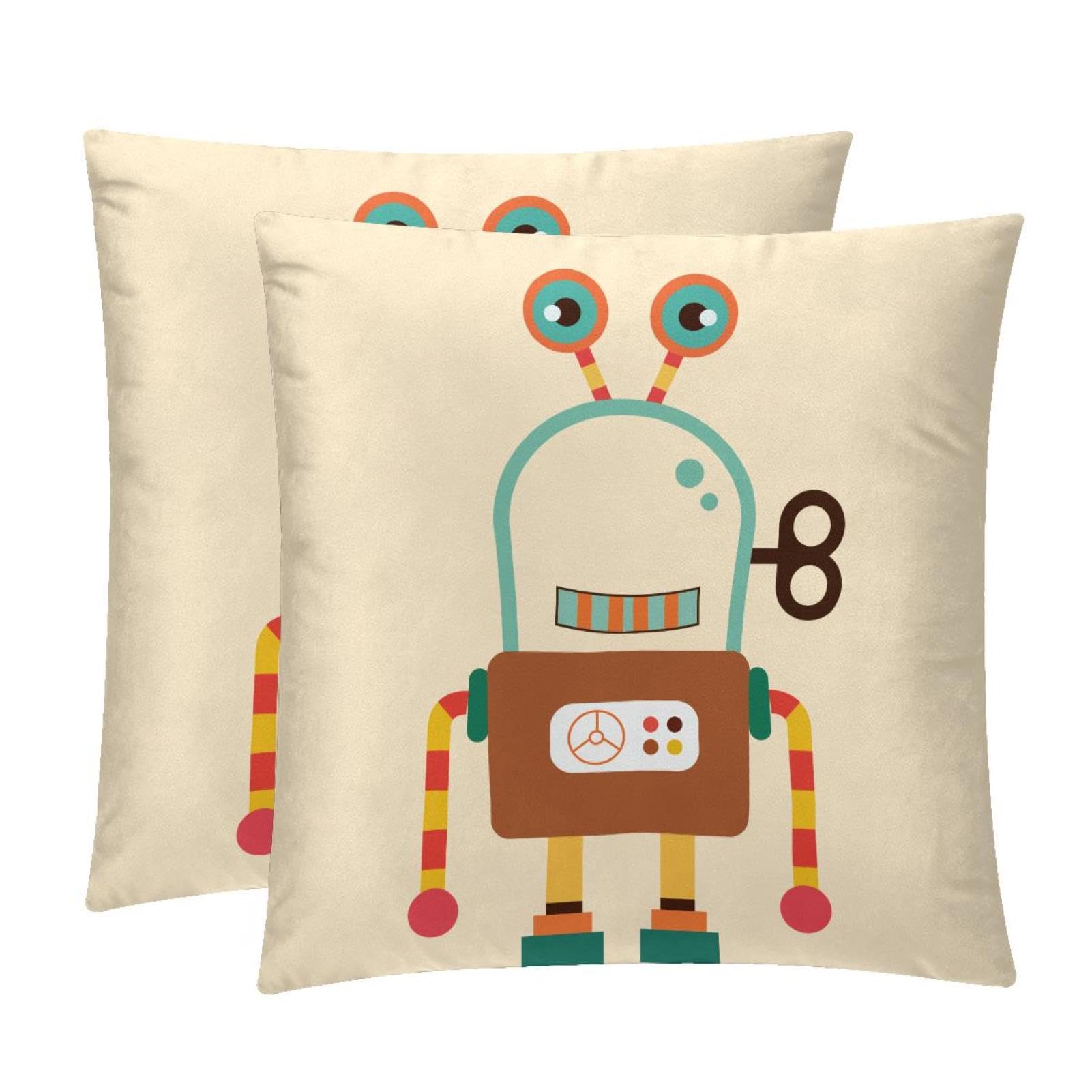 TDGKPZ Robot Throw Pillow Cases 2 Pack Pillowcases Zipper Cushion Covers For Bedroom Living Room 45x45cm